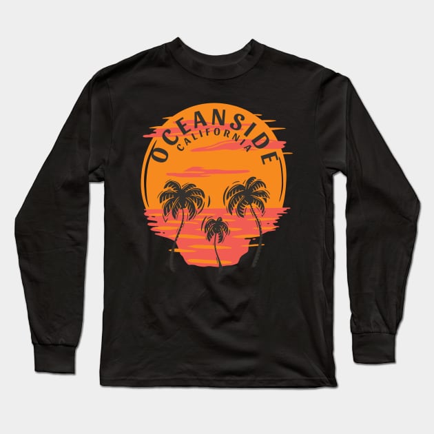 Oceanside California Skull Sunset and Palm Trees Long Sleeve T-Shirt by Eureka Shirts